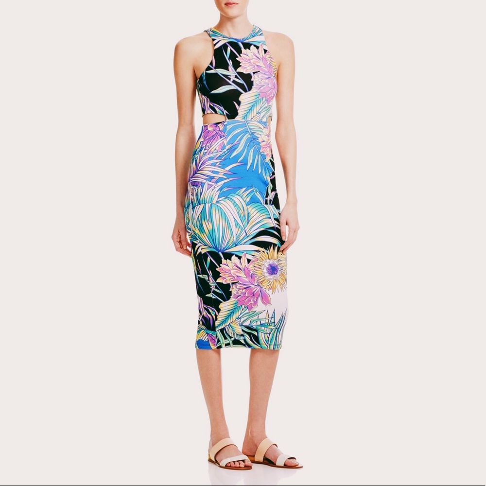 Mara Hoffman Bright Floral Midi Dress with Cutout
